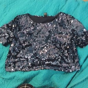 Blue Sequin crop top